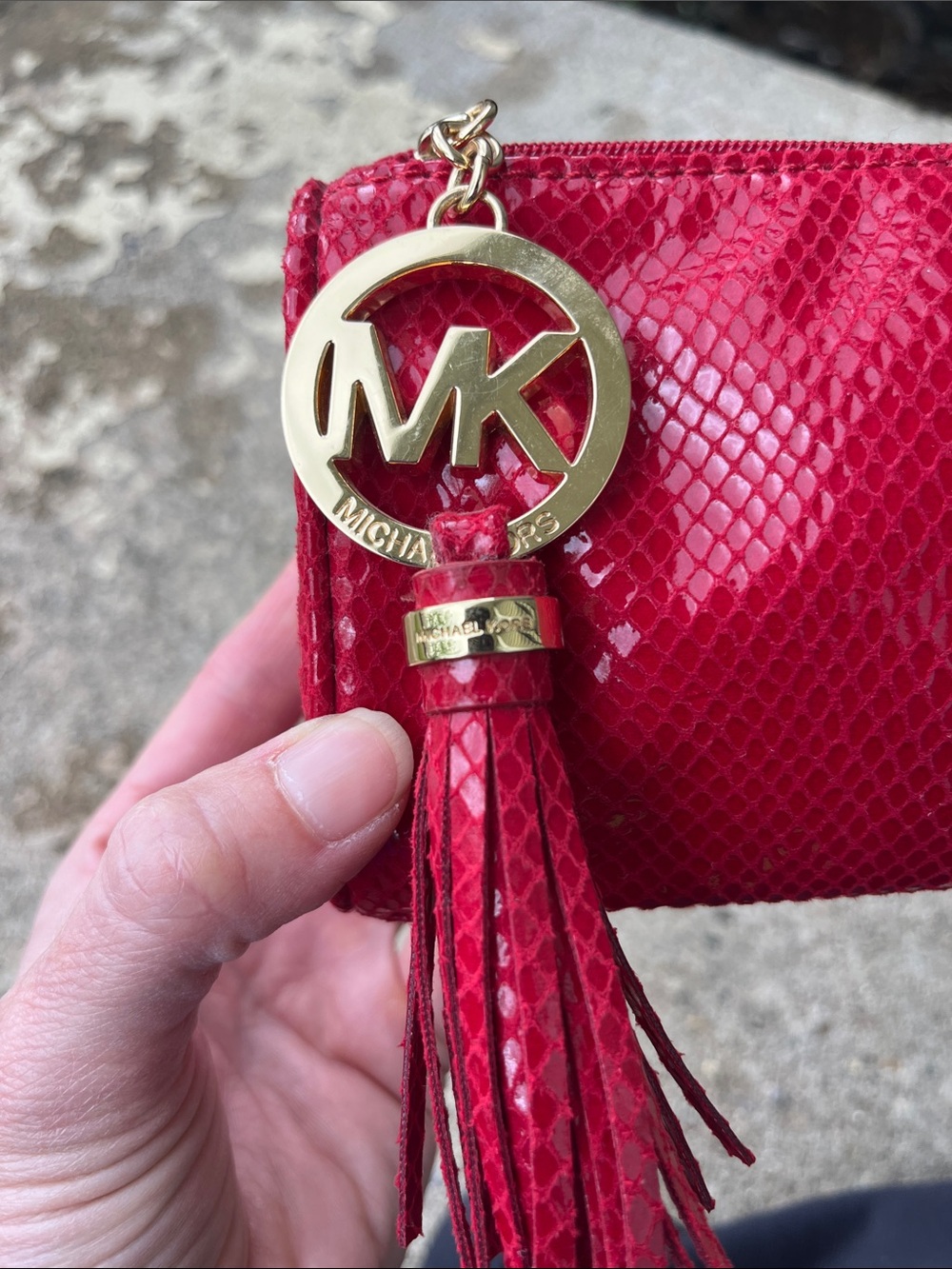 Like new Limited Edition Michael Kors Red Snake-Embossed Tassel Cosmetic Bag - Picture 2 of 15